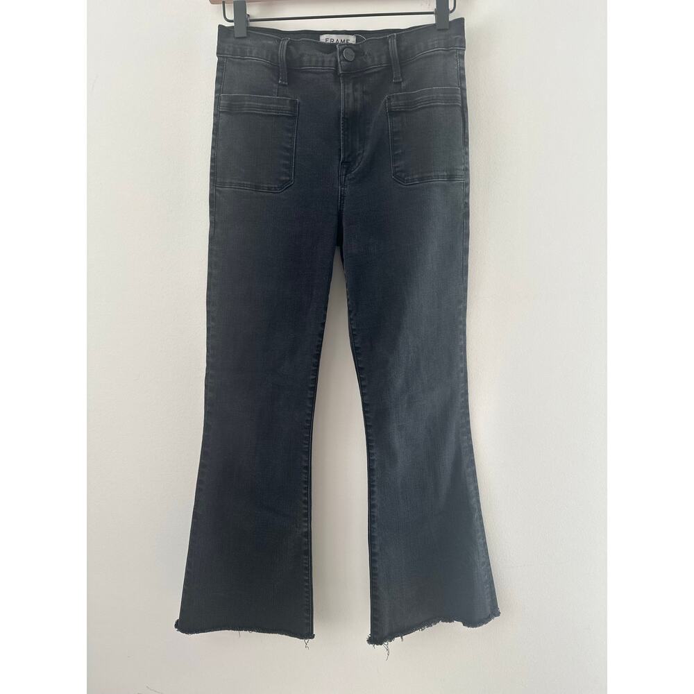 Frame Le Bardot Crop Flare Jeans Women's Size 27 Black Denim Medium Wash Cotton